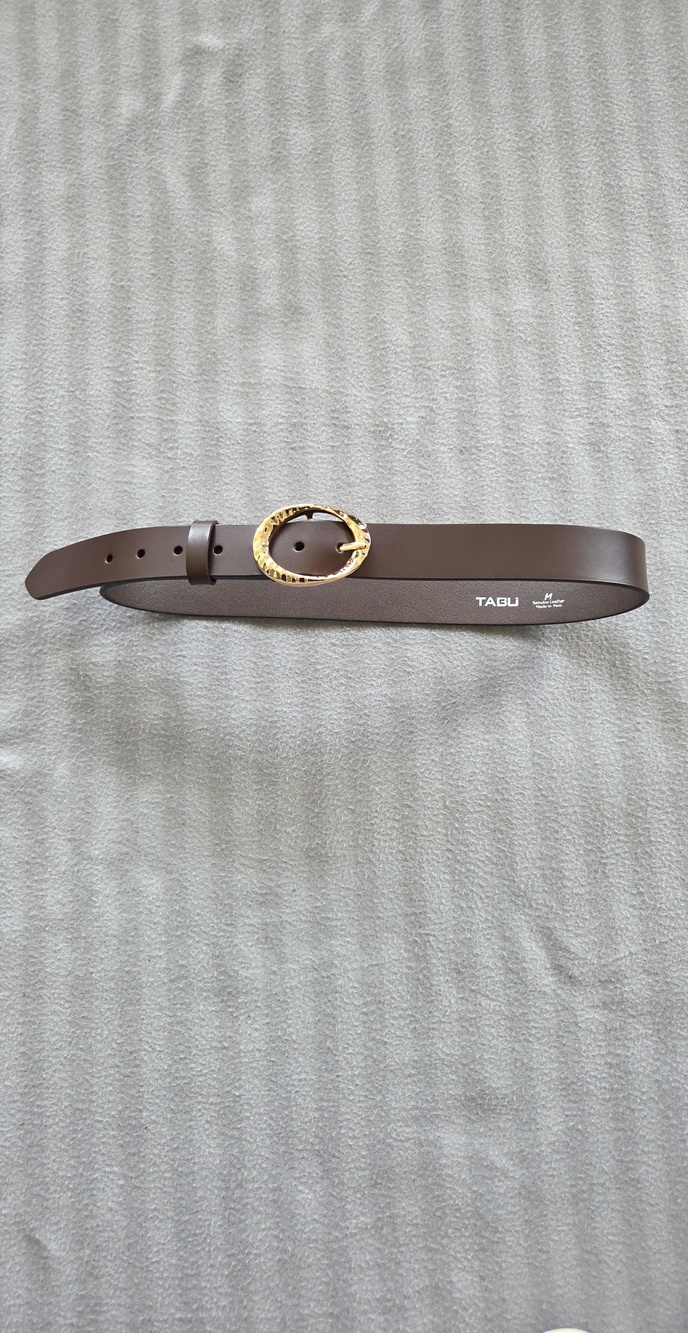 Brown Leather Belt with Gold Oval Buckle